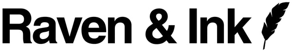 Logo of Raven & Ink with a feather icon on a white background